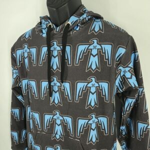 BLUEBIRD WAX Thunderbird Hoodie Men's Size XXS Black Blue Graphic Pullover